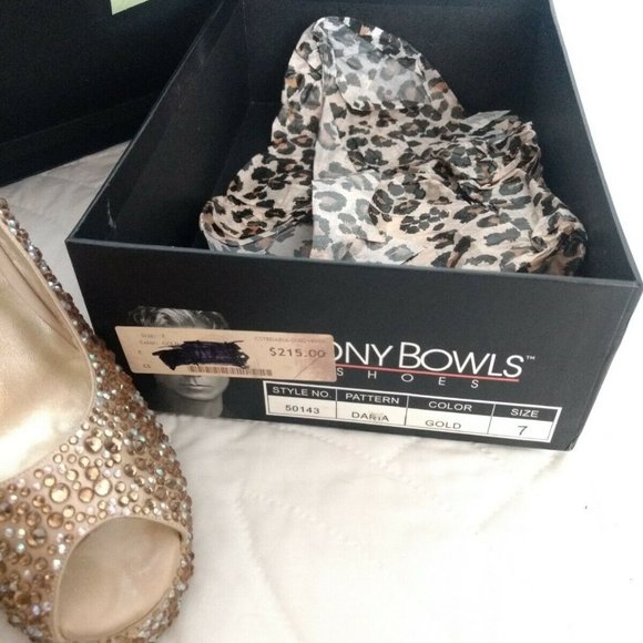 Tony Bowls Prom Formal Pageant Bridal Wedding Shoes Heels Size 7 Gold Bling - Picture 5 of 10